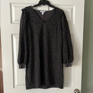 Nine West Gray Mini Dress with Long Bishop Sleeves and V-Neck for Cocktail